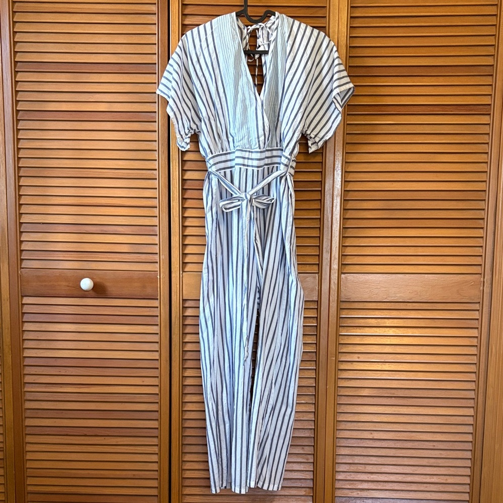 Elan Blue and White Striped Jumpsuit
